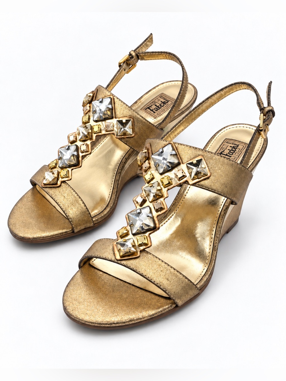 Falchi by Falchi Gwynn Wedge Sandals Gold Women’s Shoes Size 8.5 NWB New in Box